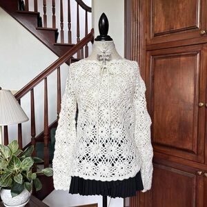 Express Cream Handknit Floral Sweater Coverup